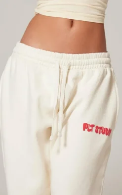 PRETTYLITTLETHING Sand Premium Studio Print Straight Leg Sweatpants