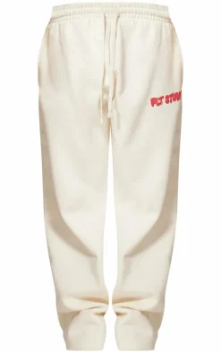 PRETTYLITTLETHING Sand Premium Studio Print Straight Leg Sweatpants