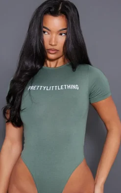 PRETTYLITTLETHING Sea Green Logo Short Sleeved Bodysuit