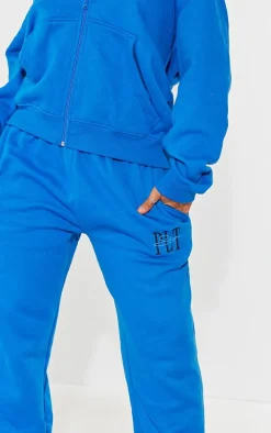 PRETTYLITTLETHING Shape Bright Blue Embroidered Ruched Leg Sweatpants