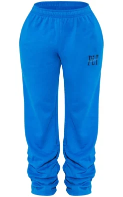 PRETTYLITTLETHING Shape Bright Blue Embroidered Ruched Leg Sweatpants