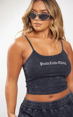 PRETTYLITTLETHING Shape Charcoal Grey Printed Scoop Neck Bralet