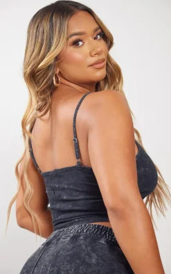 PRETTYLITTLETHING Shape Charcoal Grey Printed Scoop Neck Bralet