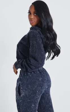 PRETTYLITTLETHING Shape Charcoal Grey Printed Zip Through Washed Hoodie