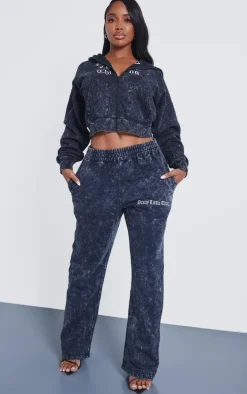 PRETTYLITTLETHING Shape Charcoal Grey Printed Zip Through Washed Hoodie