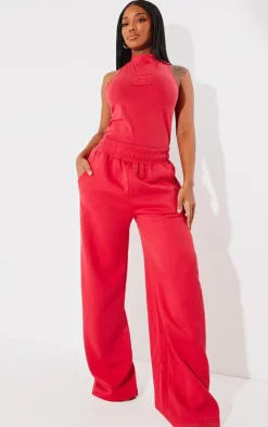 PRETTYLITTLETHING Shape Cherry Red Sweat High Waist Wide Leg Sweatpants