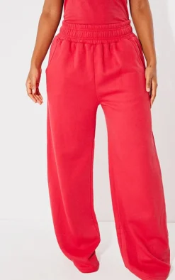 PRETTYLITTLETHING Shape Cherry Red Sweat High Waist Wide Leg Sweatpants