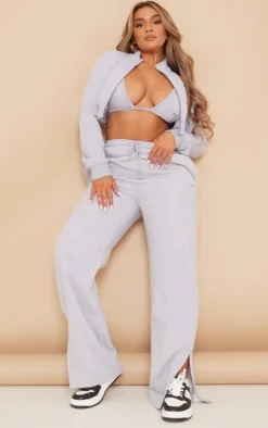 PRETTYLITTLETHING Shape Grey Marl Embroidered Straight Leg Sweatpant