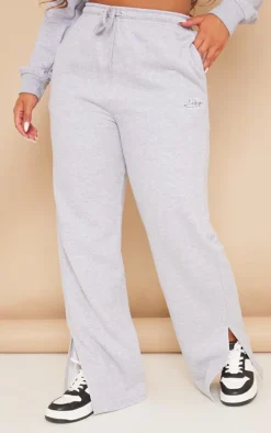 PRETTYLITTLETHING Shape Grey Marl Embroidered Straight Leg Sweatpant