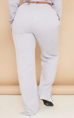 PRETTYLITTLETHING Shape Grey Marl Embroidered Straight Leg Sweatpant