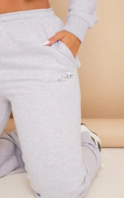 PRETTYLITTLETHING Shape Grey Marl Embroidered Straight Leg Sweatpant
