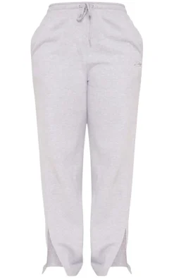 PRETTYLITTLETHING Shape Grey Marl Embroidered Straight Leg Sweatpant