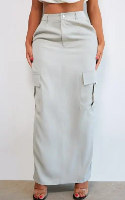 PRETTYLITTLETHING Shape Grey Buckle Detail Cargo Maxi Skirt