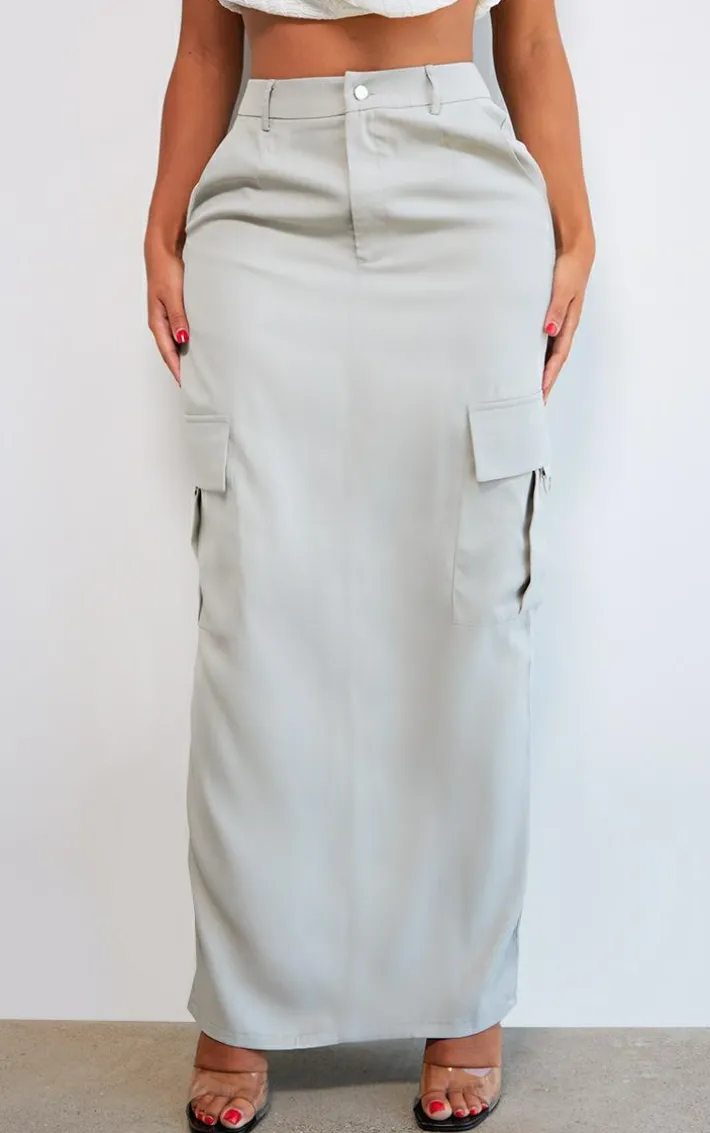 PRETTYLITTLETHING Shape Grey Buckle Detail Cargo Maxi Skirt