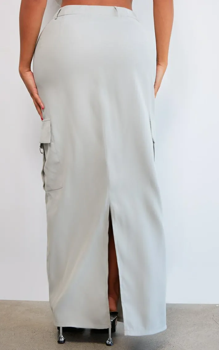 PRETTYLITTLETHING Shape Grey Buckle Detail Cargo Maxi Skirt
