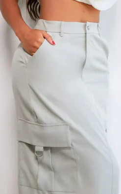 PRETTYLITTLETHING Shape Grey Buckle Detail Cargo Maxi Skirt