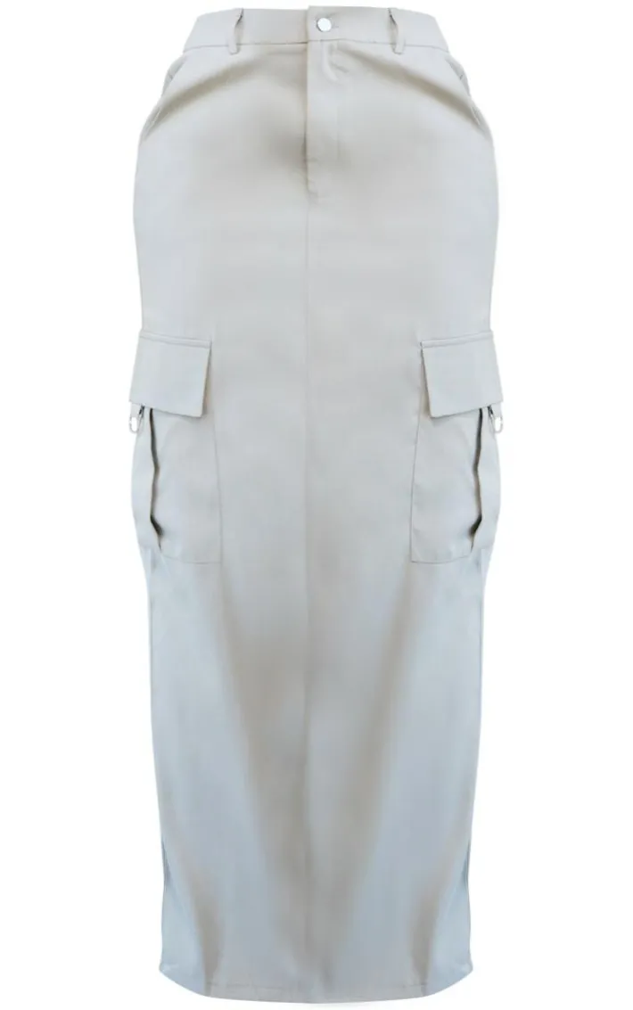 PRETTYLITTLETHING Shape Grey Buckle Detail Cargo Maxi Skirt