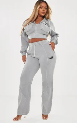 PRETTYLITTLETHING Shape Grey Marl Washed Cargo Cropped Hoodie