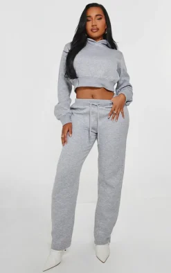 PRETTYLITTLETHING Shape Grey Marl Printed Back Cinched Waist Cropped Hoodie