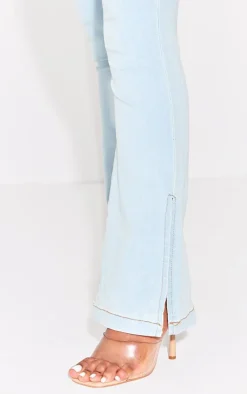 PRETTYLITTLETHING Shape Light Blue Wash Split Hem Detail Flared Jeans