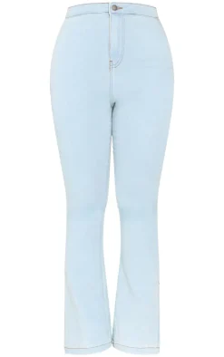 PRETTYLITTLETHING Shape Light Blue Wash Split Hem Detail Flared Jeans