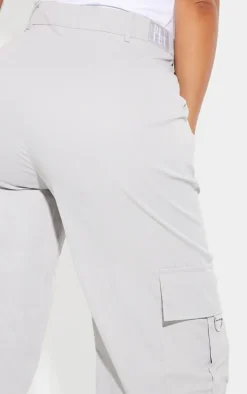 PRETTYLITTLETHING Shape Light Grey Buckle Detail Cargo Wide Leg Pants