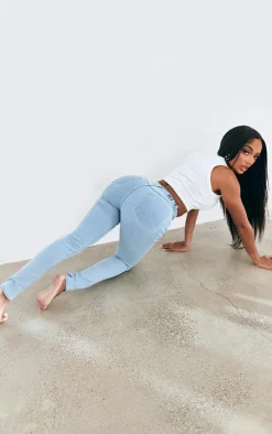 PRETTYLITTLETHING Shape Light Blue Wash High Waisted Super Stretch Denim Skinny Jeans