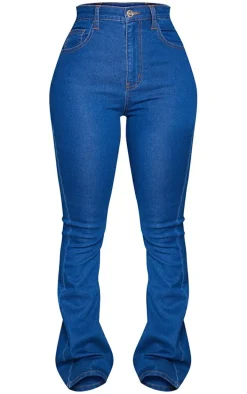 PRETTYLITTLETHING Shape Mid Blue Wash Stretch Denim Flared Jeans