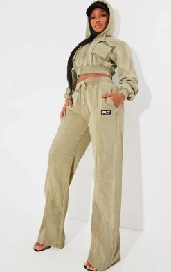 PRETTYLITTLETHING Shape Olive Washed Wide Leg Sweatpants