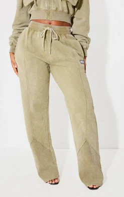 PRETTYLITTLETHING Shape Olive Washed Wide Leg Sweatpants