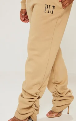 PRETTYLITTLETHING Shape Oatmeal Embroidered Ruched Leg Sweatpants
