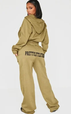 PRETTYLITTLETHING Shape Olive Distressed Elasticated Waistband Wide Leg Sweatpants