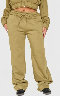 PRETTYLITTLETHING Shape Olive Distressed Elasticated Waistband Wide Leg Sweatpants