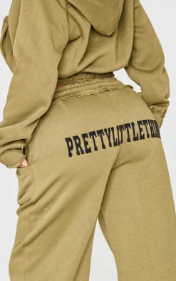 PRETTYLITTLETHING Shape Olive Distressed Elasticated Waistband Wide Leg Sweatpants