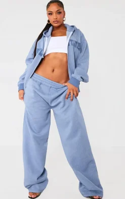 PRETTYLITTLETHING Shape Petrol Blue Washed Wide Leg Sweatpants