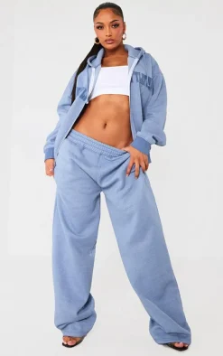 PRETTYLITTLETHING Shape Petrol Blue Embroidery Washed Zip Through Hoodie