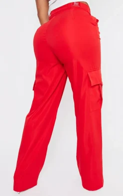 PRETTYLITTLETHING Shape Red Buckle Detail Cargo Wide Leg Pants