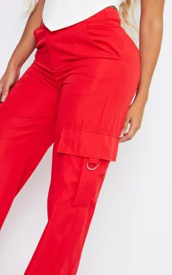 PRETTYLITTLETHING Shape Red Buckle Detail Cargo Wide Leg Pants