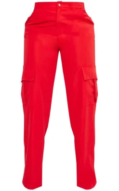 PRETTYLITTLETHING Shape Red Buckle Detail Cargo Wide Leg Pants