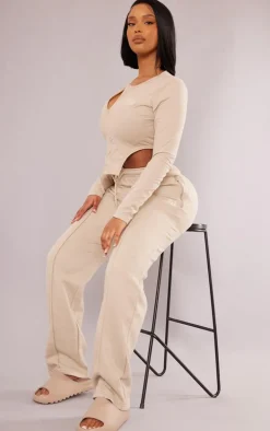 PRETTYLITTLETHING Shape Stone Cotton Zip Crop Top