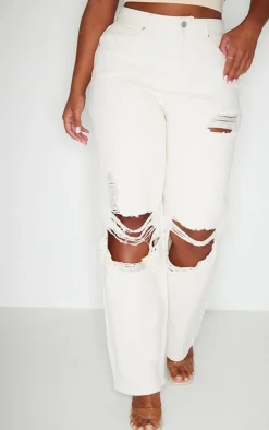 PRETTYLITTLETHING Shape Stone Extreme Rip Wide Leg Jeans