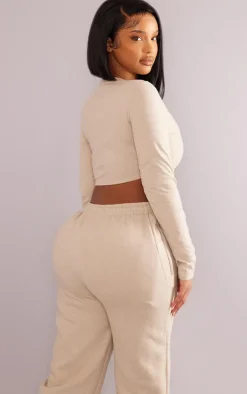 PRETTYLITTLETHING Shape Stone Cotton Zip Cropped Top