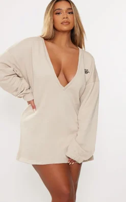 PRETTYLITTLETHING Shape Stone Embroidered Plunge Sweatshirt Dress