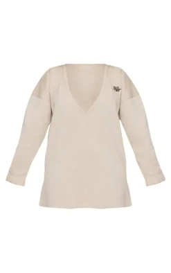 PRETTYLITTLETHING Shape Stone Embroidered Plunge Sweatshirt Dress