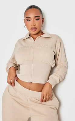 PRETTYLITTLETHING Shape Stone Fitted Zip Up Sweatshirt