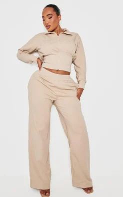 PRETTYLITTLETHING Shape Stone Fitted Zip Up Sweatshirt