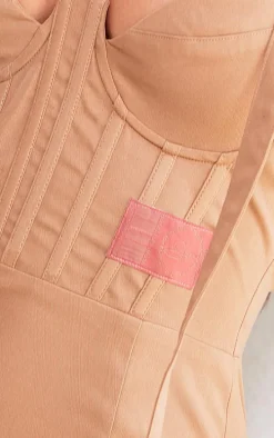 PRETTYLITTLETHING Shape Taupe Corset Detail Cargo Bodycon Dress