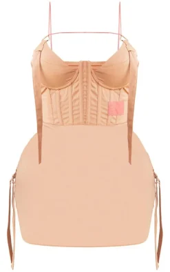 PRETTYLITTLETHING Shape Taupe Corset Detail Cargo Bodycon Dress