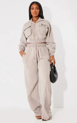 PRETTYLITTLETHING Shape Taupe Washed Wide Leg Sweatpants