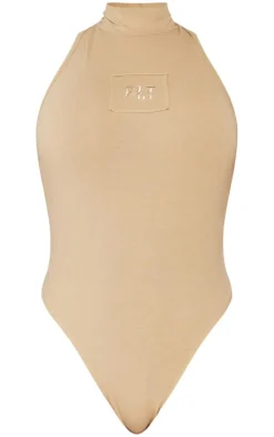 PRETTYLITTLETHING Shape Taupe Cotton High Neck Sleeveless Bodysuit